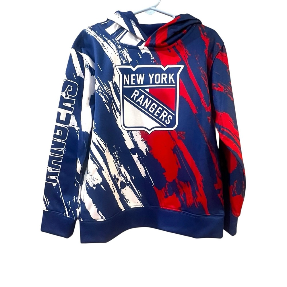 New York Rangers Young Boys Pullover Sweatshirt Hoodie Blue Red Medium 5/6